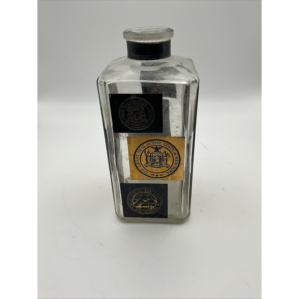 Vintage Apothecary Glass Bottle State Seals Decanter Display Jar 6.5" Tall